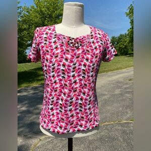 M Collection Petite PL 100% Kylon Wrinkle free square neckline short sleeve pink